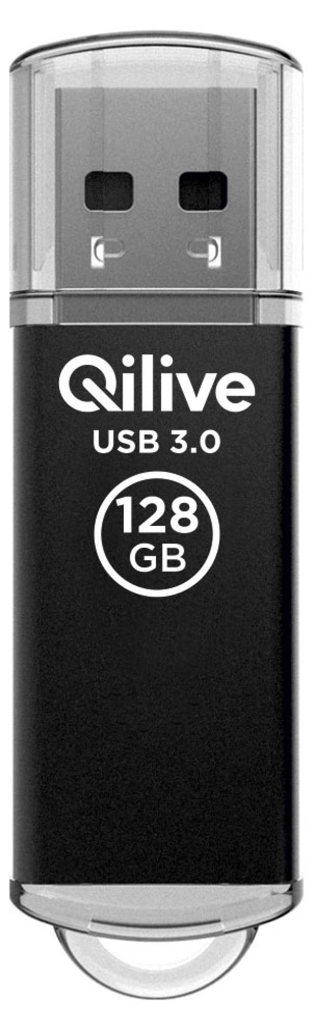 фото Флешка qilive usb 3.2 gen 1 с колпачком алюминий черная, 128gb