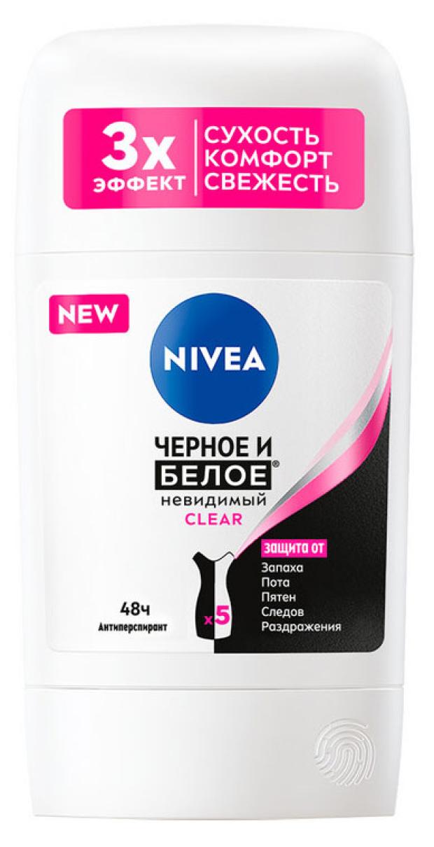 Дезодорант-антиперспирант стик NIVEA Черное и Белое Невидимый Clear, 50 мл