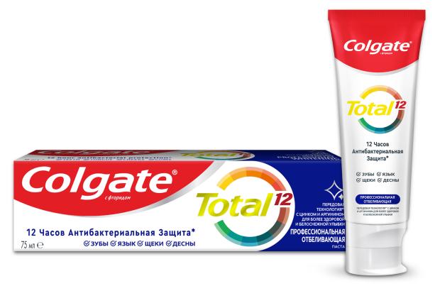 Зубная паста антибактериальная Colgate Total 12 Профессиональная Отбеливающая с цинком и аргинином, 75 мл