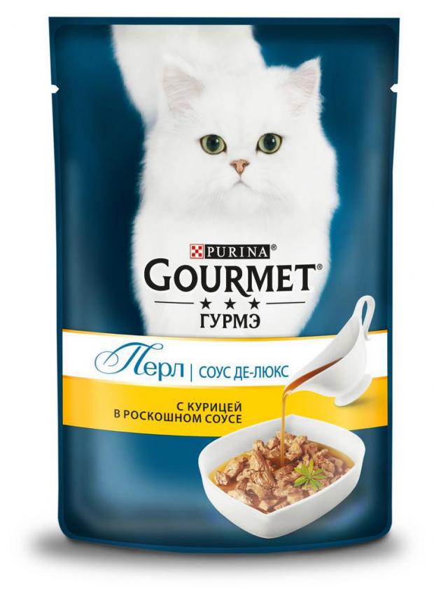 фото Корм для кошек gourmet perle соус де-люкс с курицей в роскошном соусе, 85 г