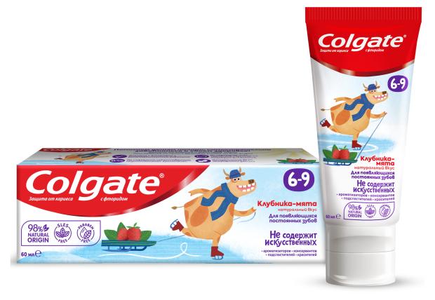 Зубная паста детская Colgate 6-9 защита от кариеса с фторидом со вкусом клубники и мяты, 60 мл