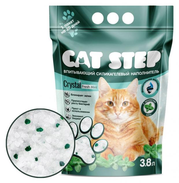 фото Наполнитель для кошачьих туалетов cat step crystal fresh mint силикагелевый, 3,8 л