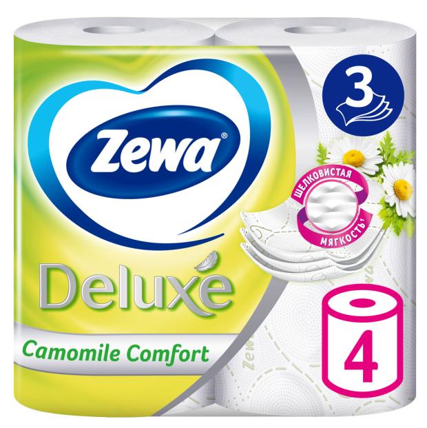 Бумага туалетная Zewa Deluxe Ромашка, 3 слоя, 4 рулона