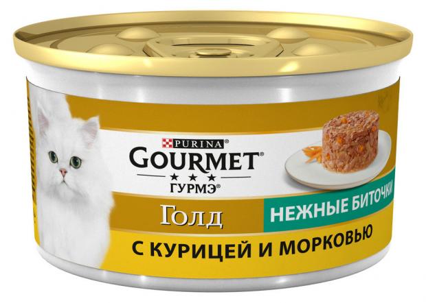 

Влажный корм для кошек Gourmet Gold биточки с курицей морковью, 85 г