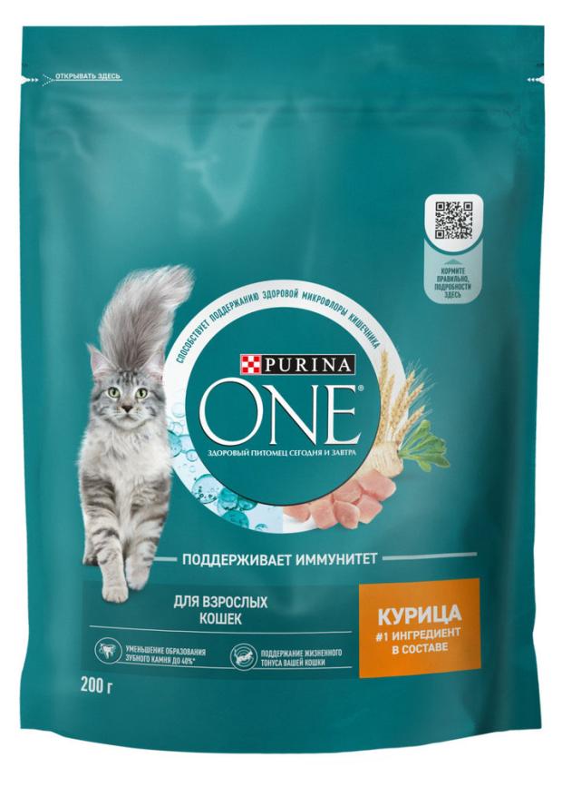 Сухой корм для кошек Purina ONE с курицей, 200 г пробиотик для кошек purina pro plan fortiflora для микрофлоры кишечника 10 пакетиков по 1 г