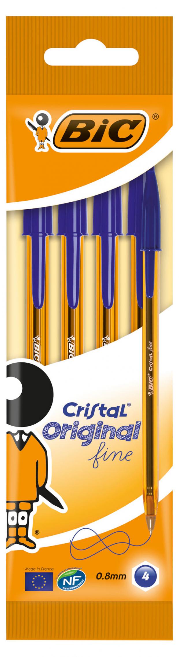 фото Ручка шариковая bic cristal fine синяя, 4 шт