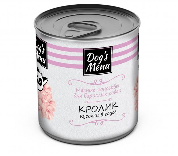 фото Консервы для взрослых собак dog`s menu с кроликом кусочки в соусе, 750 г