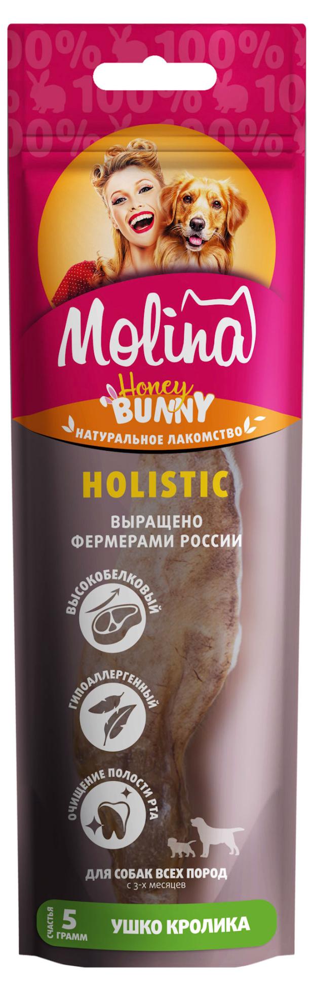 фото Лакомство для собак molina натуральное сушёное holistic для всех пород ухо кролика, 5 г