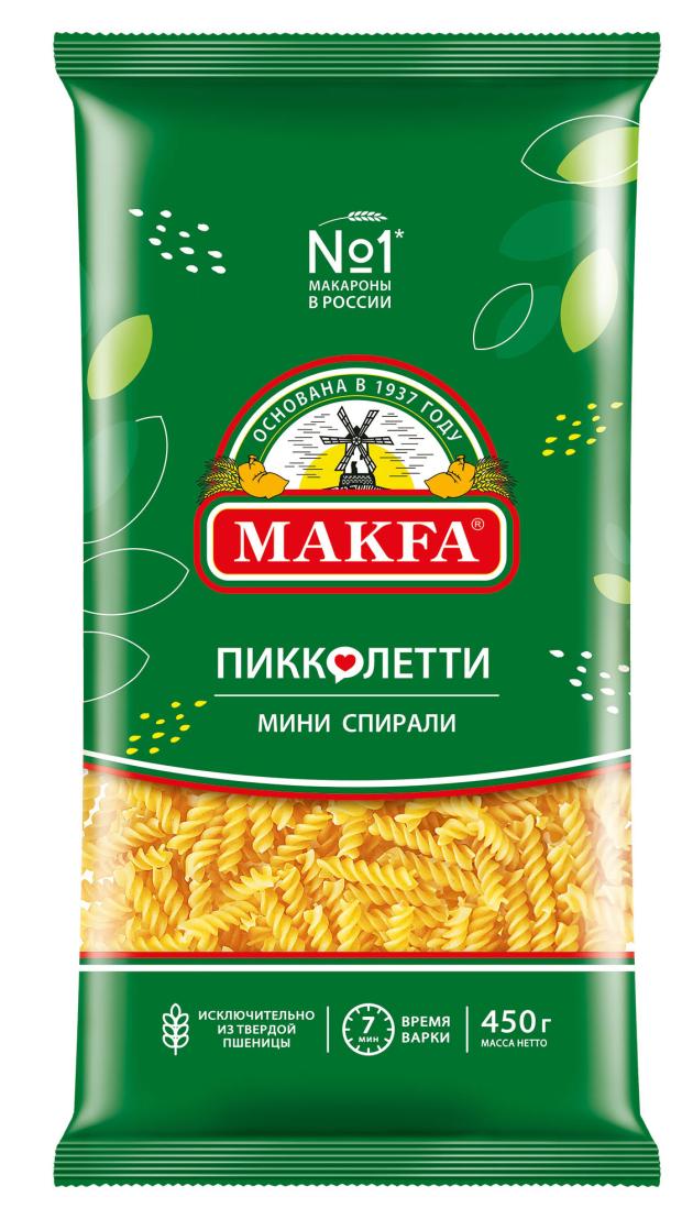 Макаронные изделия Makfa Пикколетти мини спирали, 450 г макаронные изделия makfa спирали 450 г