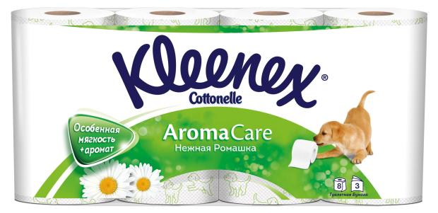 фото Туалетная бумага kleenex aroma care нежная ромашка 3 слоя, 8 рулонов