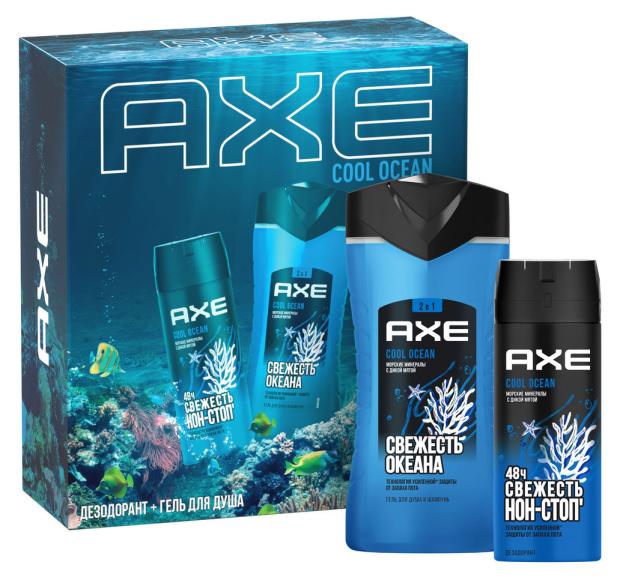 фото Набор подарочный axe cool ocean гель для душа и шампунь 2в1, 250 мл + дезодорант-аэрозоль, 150 мл