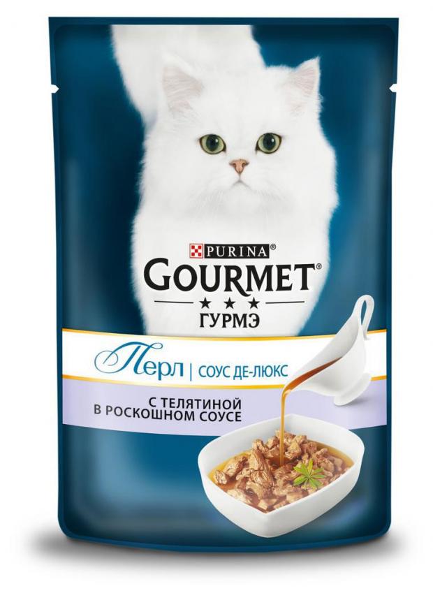 фото Корм для кошек gourmet perle соус де-люкс с телятиной в роскошном соусе, 85 г