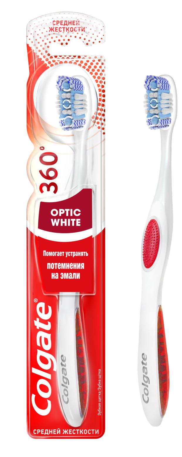 Зубная щетка Colgate 360 Optic White отбеливающая, средней жесткости