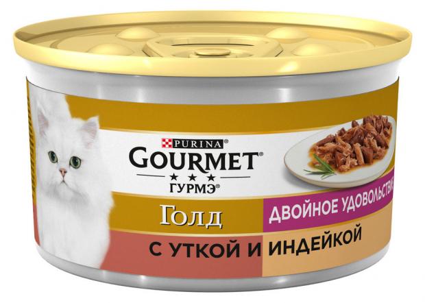 фото Консервированный корм для кошек gourmet gold двойное удовольствие утка индейка, 85 г