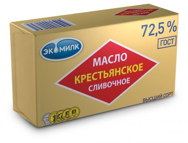 фото Масло сладко-сливочное «экомилк» крестьянское несоленое 72,5%, 450 г