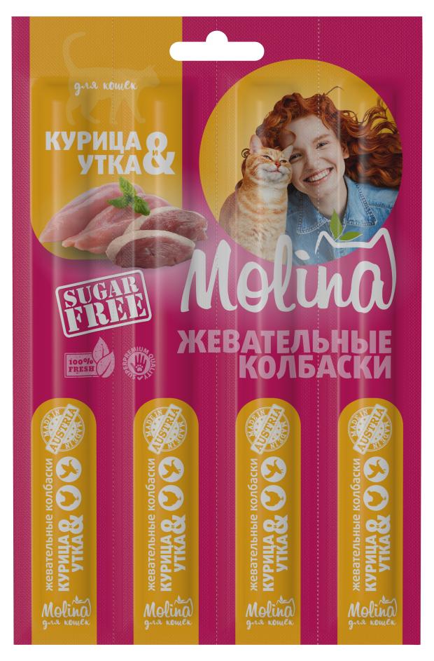 фото Лакомство для кошек molina жевательные колбаски курица и утка, 20 г