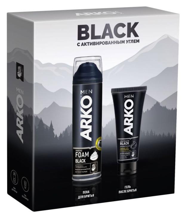 Набор подарочный для мужчин Arko Black Пена для бритья, 200 мл + Гель после бритья, 100 мл