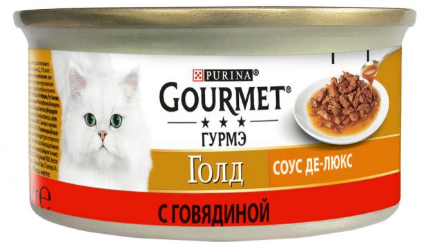 фото Консервированный корм для кошек gourmet gold соус де-люкс с говядиной в роскошном соусе, 85 г