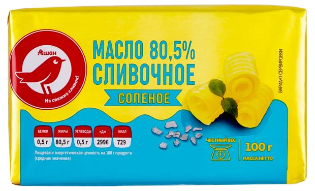 масло сливочное ашан красная птица соленое 80 5% 100 г Масло сливочное АШАН Красная птица соленое 80,5% БЗМЖ, 100 г