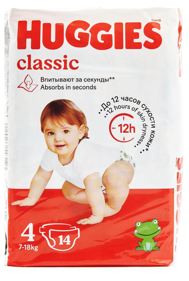 фото Подгузники huggies classic 4 размер 7-18 кг, 14 шт