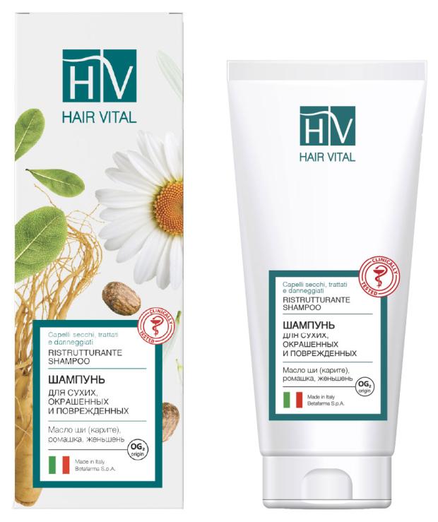 

Шампунь для сухих окрашенных и поврежденных волос Hair Vital Масло Ши ромашка Женьшень, 200 мл