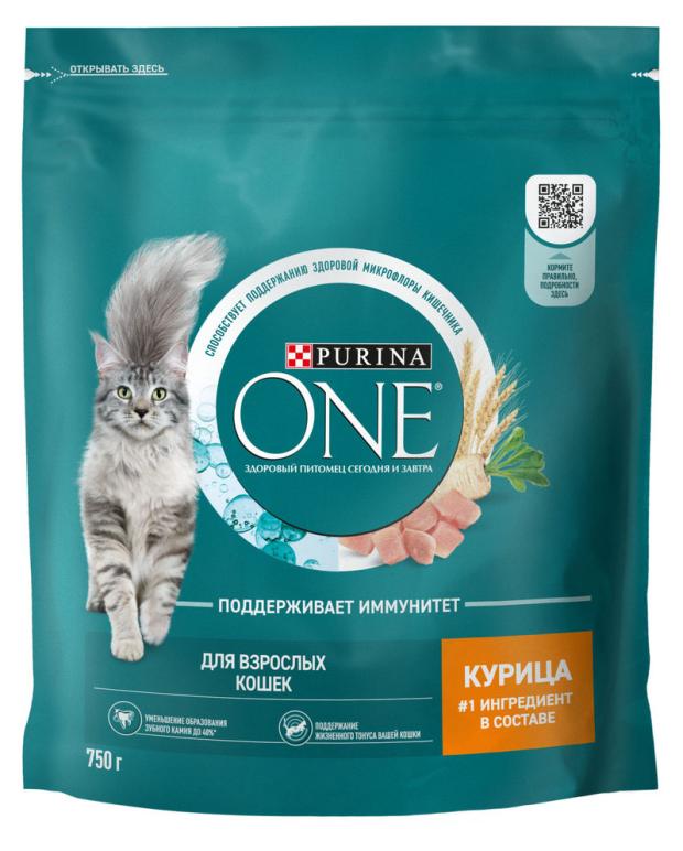 Сухой корм для кошек Purina ONE с курицей, 750 г пробиотик для кошек purina pro plan fortiflora для микрофлоры кишечника 10 пакетиков по 1 г