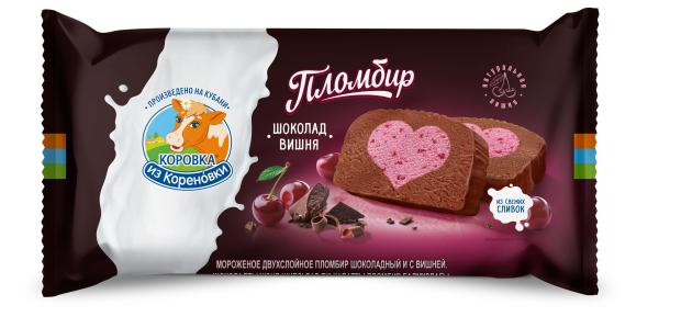 Мороженое пломбир Коровка из Кореновки шоколад-вишня 15,0% БЗМЖ, 200 г